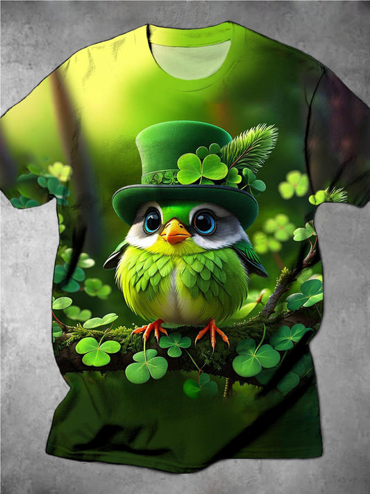 St. Patrick's Day Clover Bird Round Neck Short Sleeve Men's T-shirt