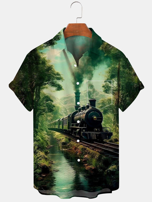 Train Forest Short Sleeve Men's Shirts With Pocket