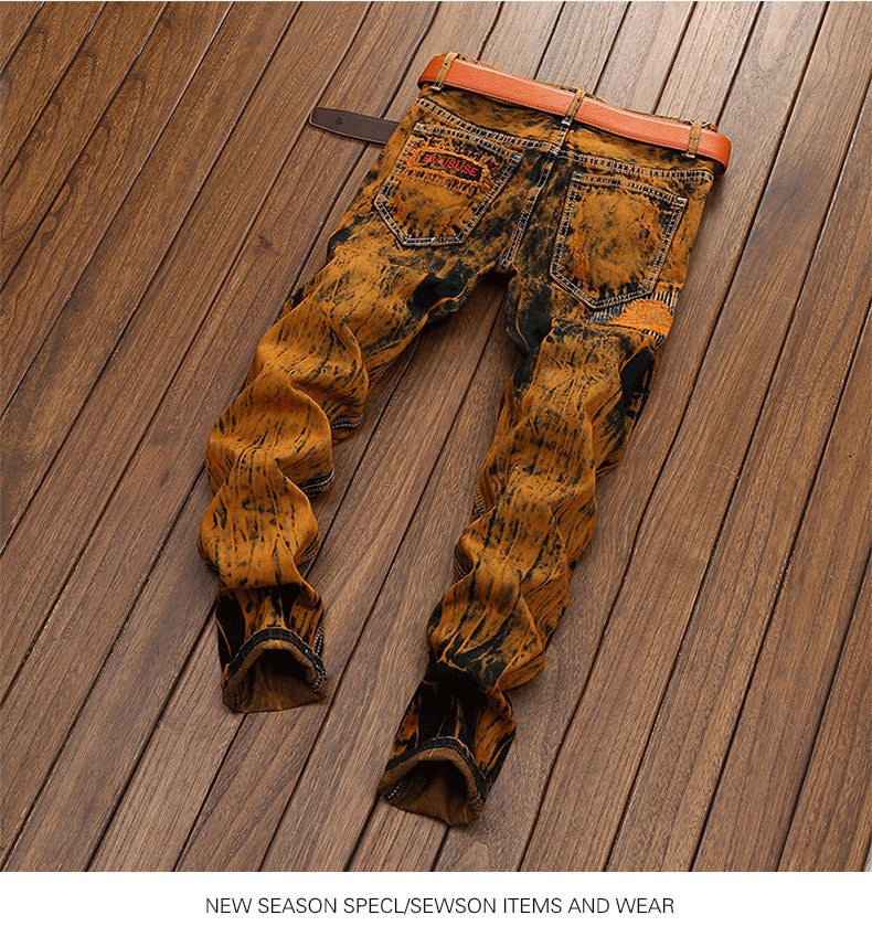 Yellow Vintage distressed ripped men's jeans