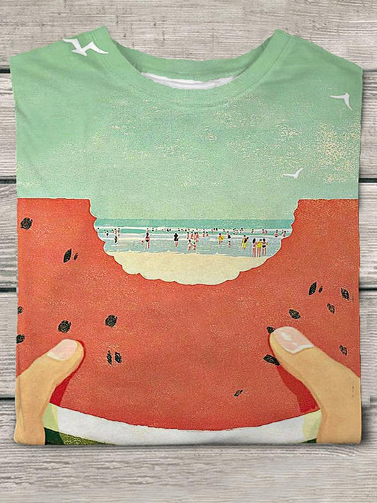 Vacation Watermelon Beach Men's Short Sleeve Round Neck T-Shirt