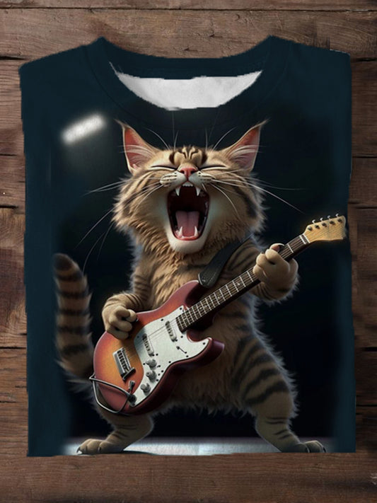 Rock Personality Cat Cute Men's Short-Sleeved Round Neck T-Shirt