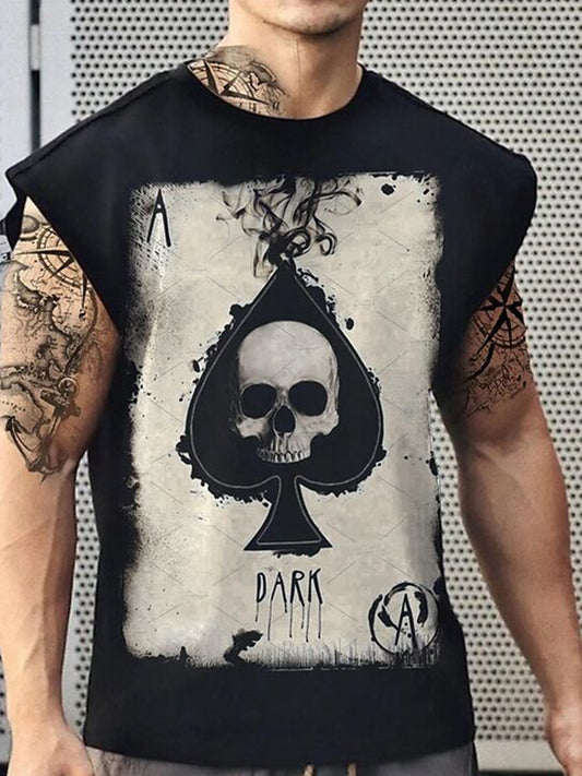 Dark Skull Poker Casual Back Print Men's Sleeveless Vest
