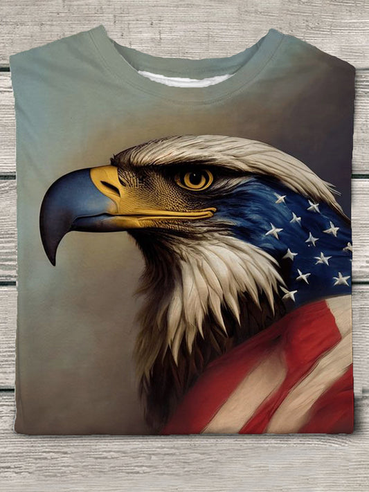 American Flag Eagle Oil Painting Men's Short Sleeve Round Neck T-Shirt