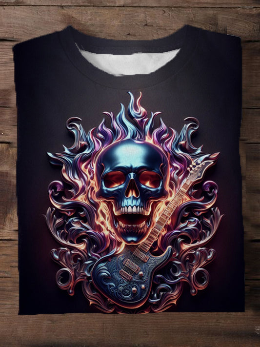 Heavy Metal Skull Print Men's Short Sleeve Round Neck T-Shirt
