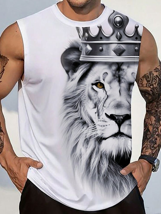 Lion Casual Back Print Sleeveless Tank Top for Men