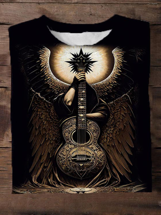 Rock Angel Guitar Printed T-Shirt With Short Sleeves