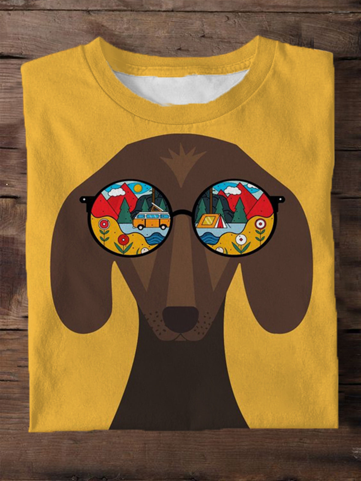 Travel Cartoon Puppy Men's Short Sleeve Round Neck T-Shirt