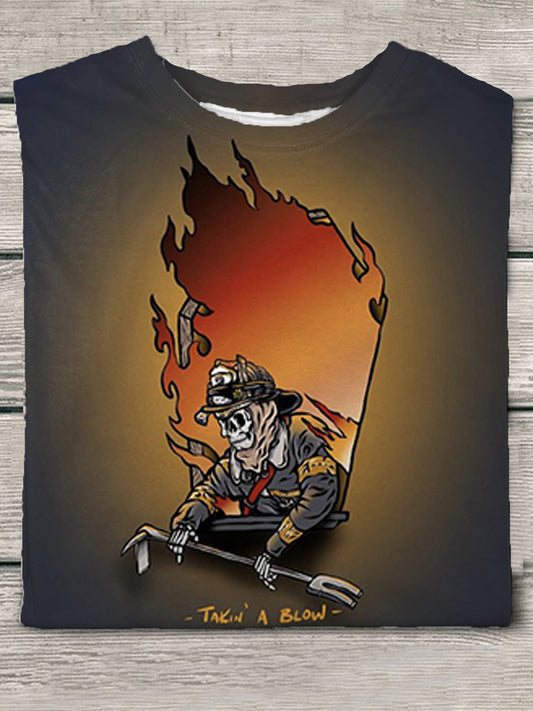 Firefighter Skull Print Men's Short Sleeve T-Shirt