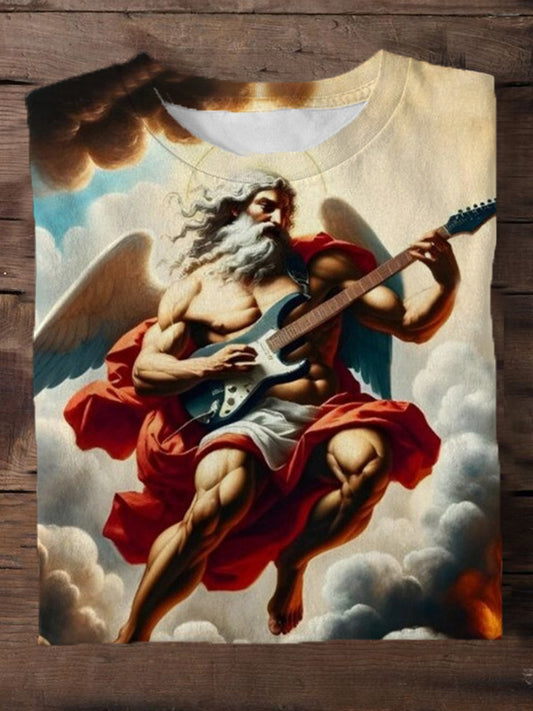 Rock Angel Print Men's Short Sleeve Round Neck T-Shirt