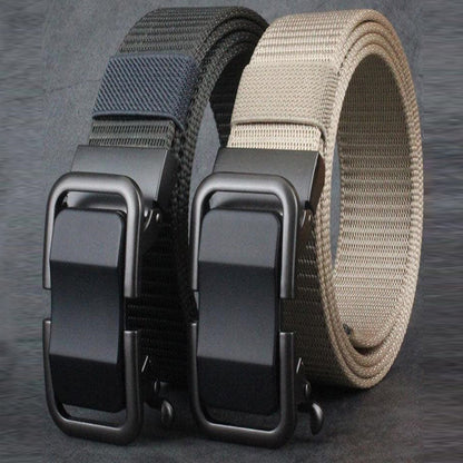 Men's Toothless Trendy Nylon Canvas Belt With Automatic Buckle Outdoor Casual Pants Belt