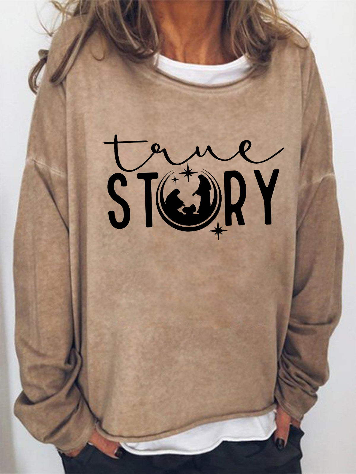 True Story Nativity Print Sweatshirt