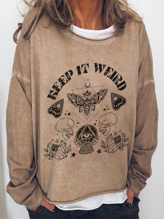 Keep It Weird Butterfly Print Retro Crew Neck Shirt