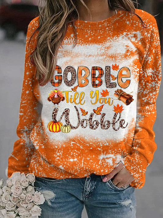 Thanksgiving Gooble Till You Wooble Pumpkin Print Top