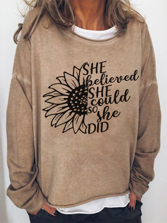 She Believed She Could So She Did Flower Crew Neck Shirt
