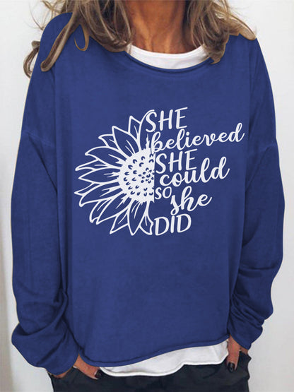 She Believed She Could So She Did Flower Crew Neck Shirt