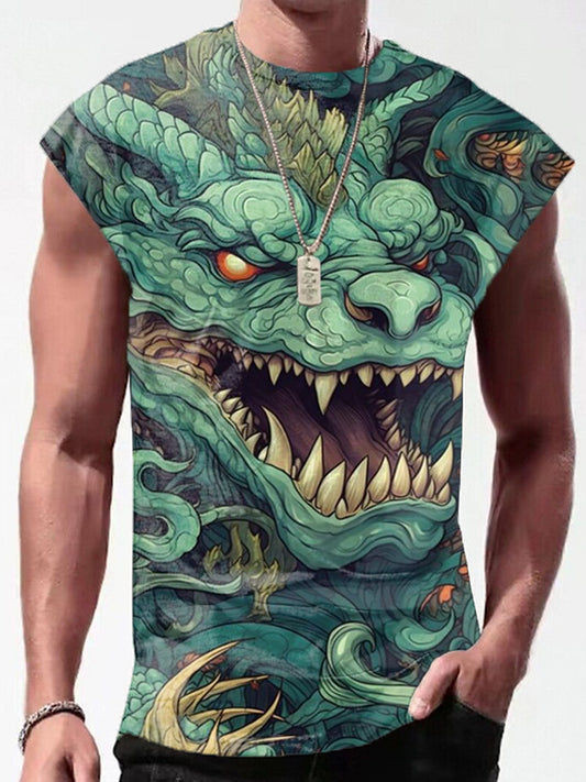 Green Dragon Personalized Print Men's Sleeveless Round Neck Vest