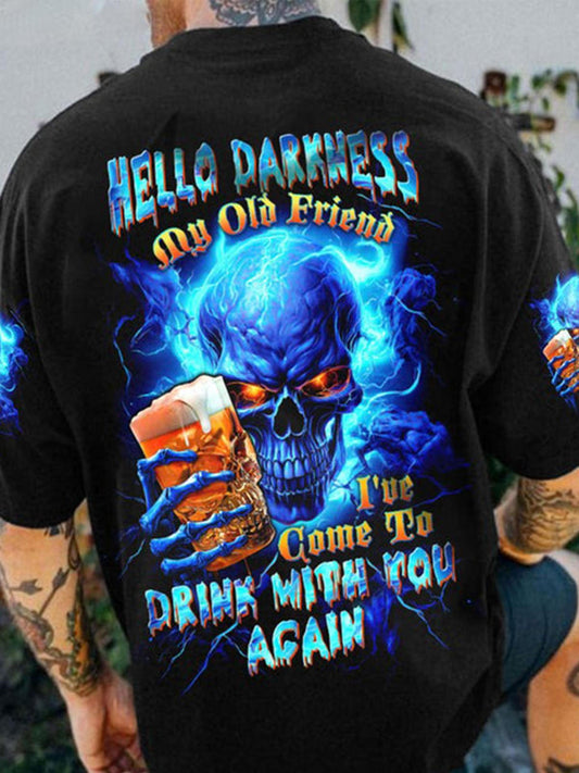 DRINK WITH YOU AGAIN Halloween Skull Round Neck Short Sleeve Men's T-shirt