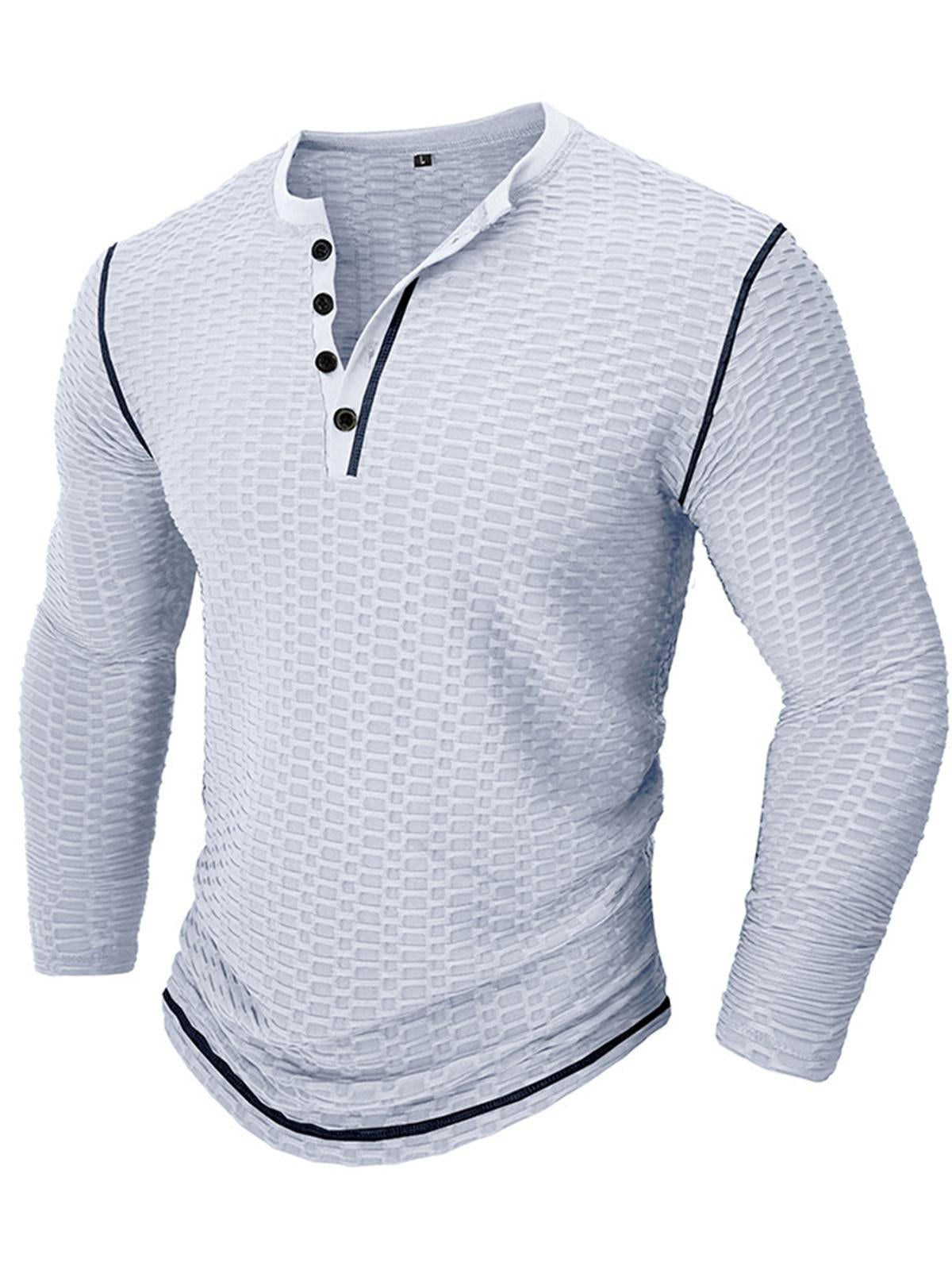 Casual Plain Round Neck Button Sports Men's Round Neck Long Sleeve T-Shirt