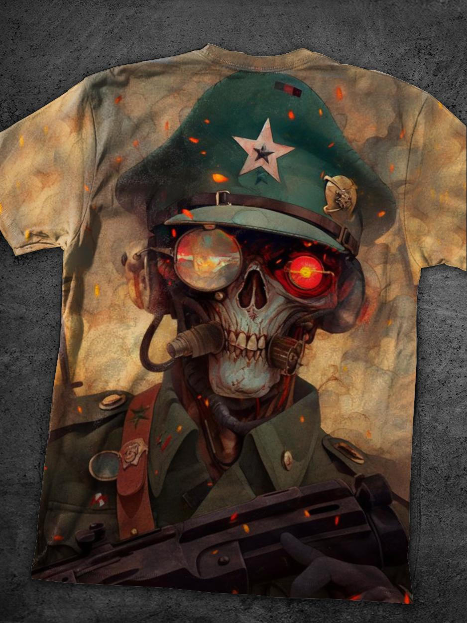 Sergeant & Skull Artistic Print Veteran T-Shirt
