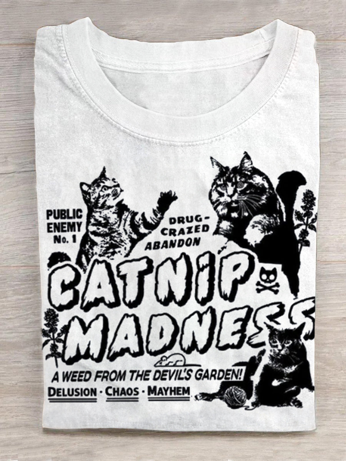 Funny Cat Round Print Neck Short Sleeve Men's T-shirt