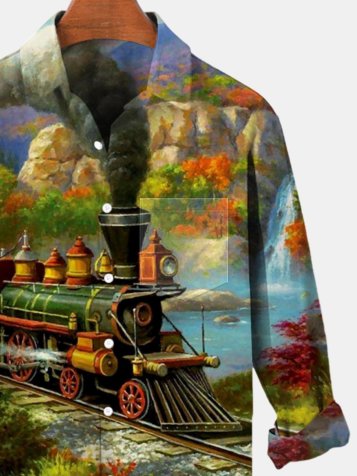 Train Mountain Long Sleeve Men's Shirts With Pocket
