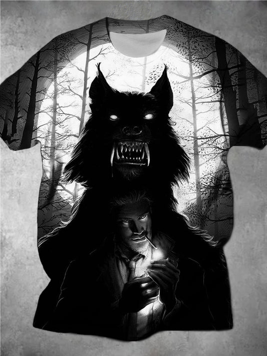 Dark Personality Werewolf Print Men's Short-Sleeved Round Neck T-Shirt