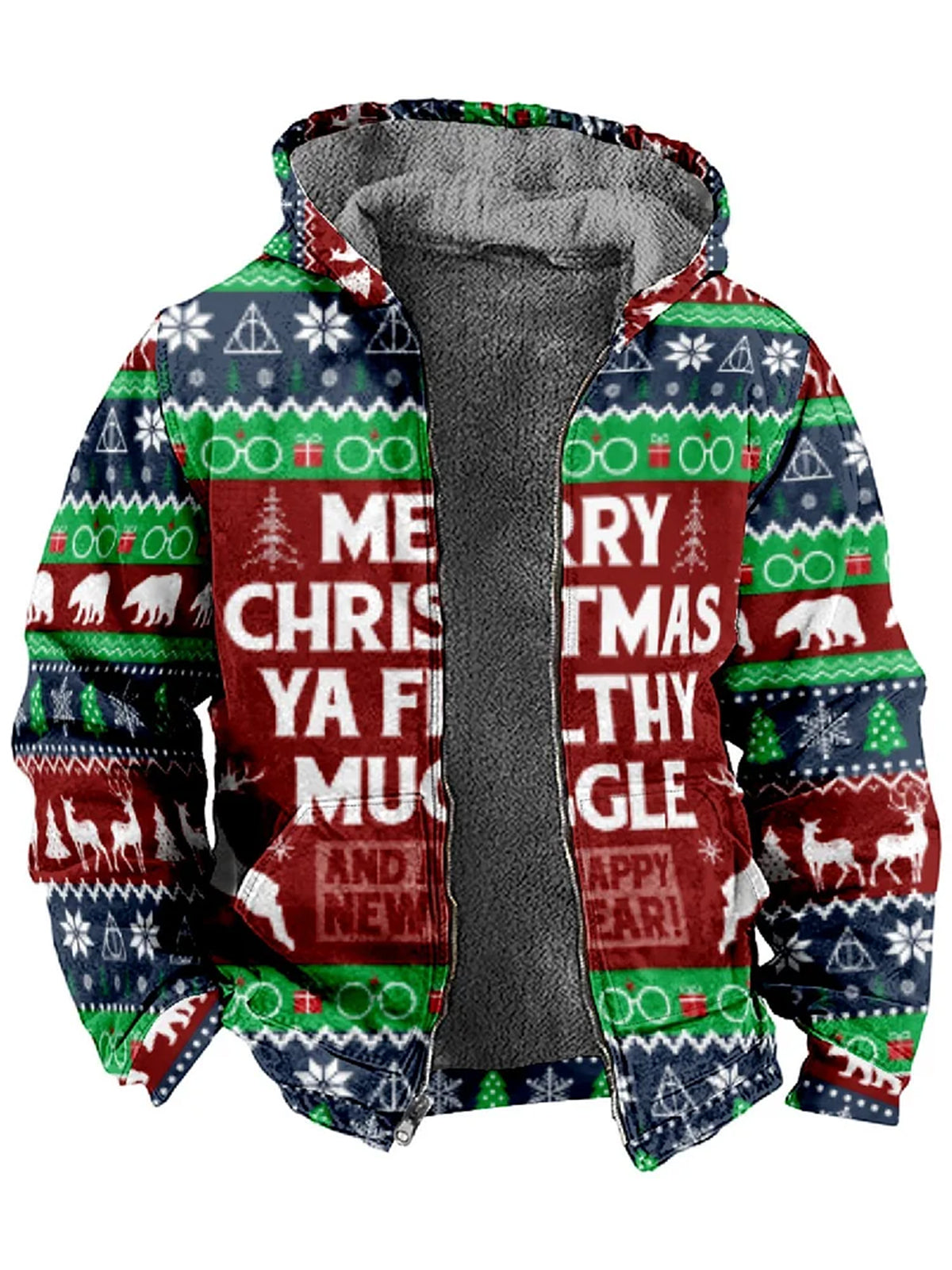 Christmas Personalized Printed Long-Sleeved Hooded Zipper Men's Jacket