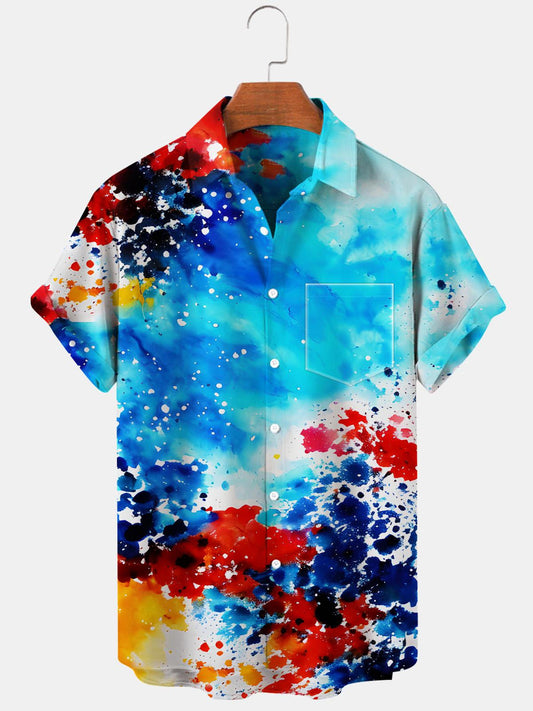 Abstract Tie Dye Short Sleeve Men's Shirts With Pocket