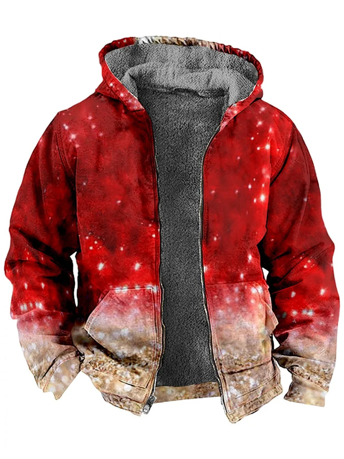 Christmas Gradient Print Long Sleeve Hooded Zip Men's Jacket