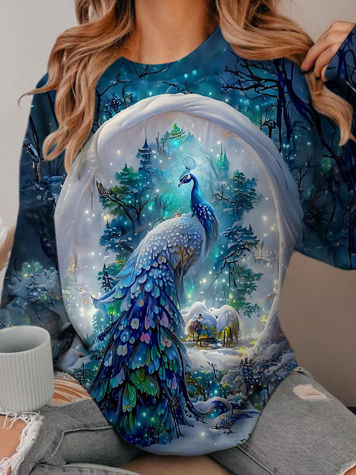 Snow Peacock Long Sleeve Top