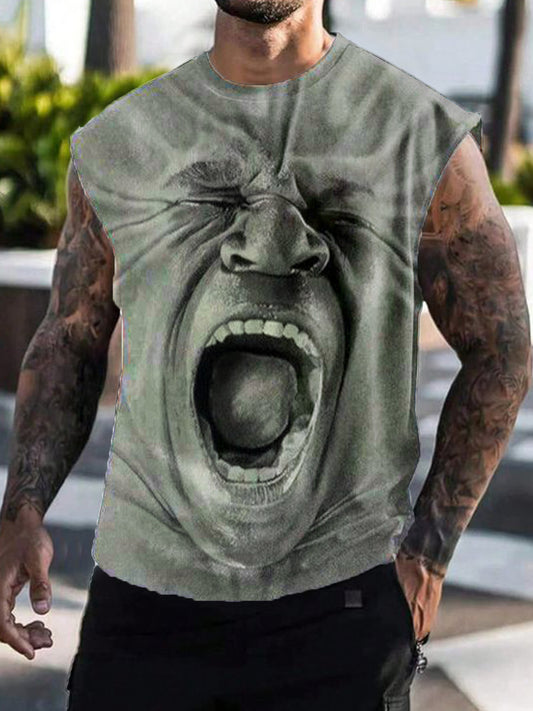 Screaming Face Dark Print Sleeveless Men's Tank Top