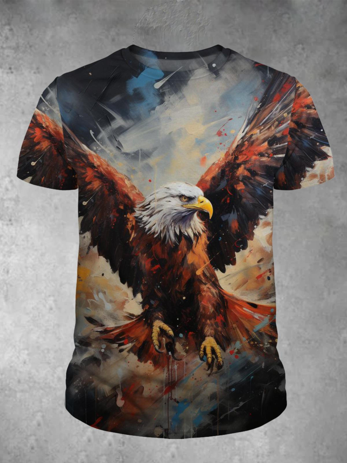 Eagle Print Round Neck Short Sleeve Men's T-Shirt