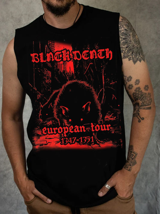 Dark Rock Bubonic Plague Print Sleeveless Crew Neck Vest