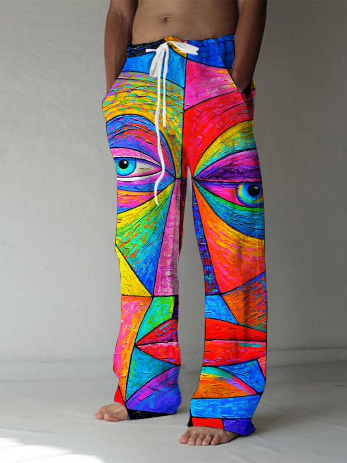 Abstract Face Print Men's Casual Elastic Waist Pants
