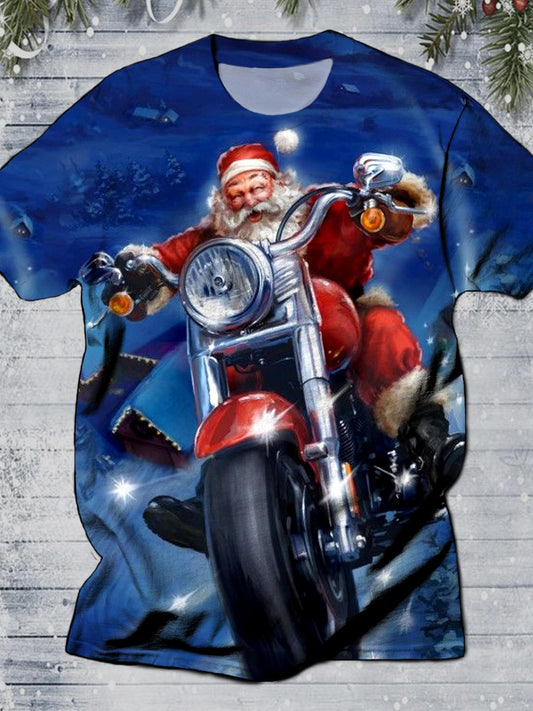 Santa Claus Motorcycle Round Neck Short Sleeve Men's T-shirt