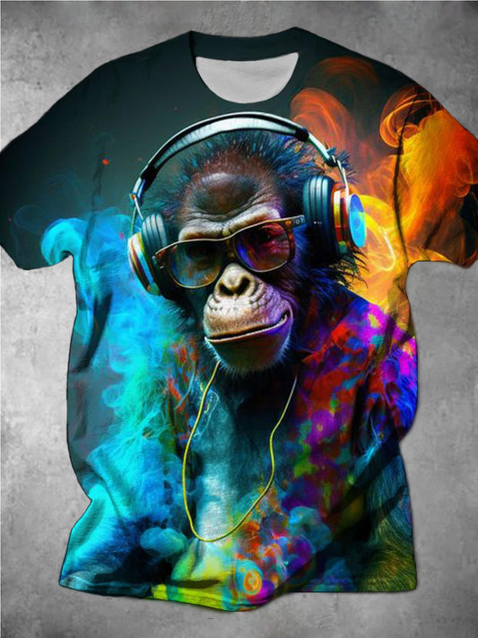 Colorful Music Monkey Men's Short Sleeve Round Neck T-Shirt