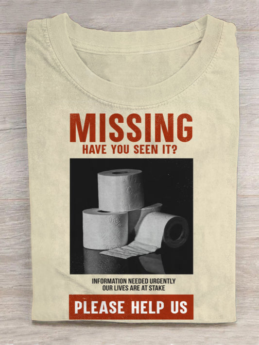 Lost Toilet Paper Quarantine Joke Funny Pandemic Round Neck Short Sleeve Men's T-shirt