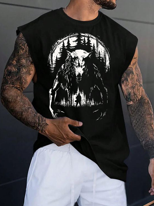Dark Werewolf Print Men's Sleeveless Vest