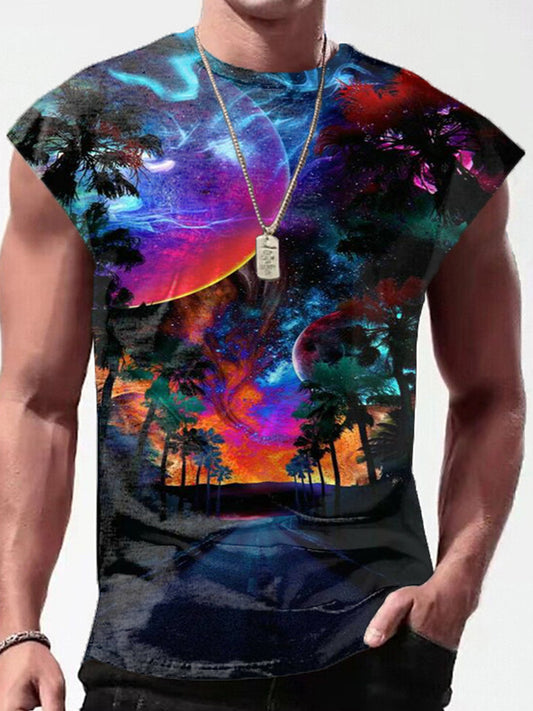 Colorful Starry Sky Forest Print Men's Sleeveless Vest