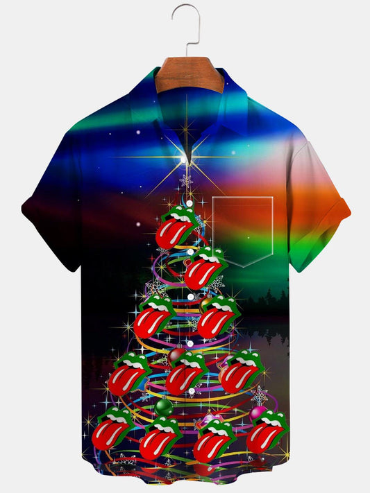 Christmas Tree Short Sleeve Men's Shirts With Pocket