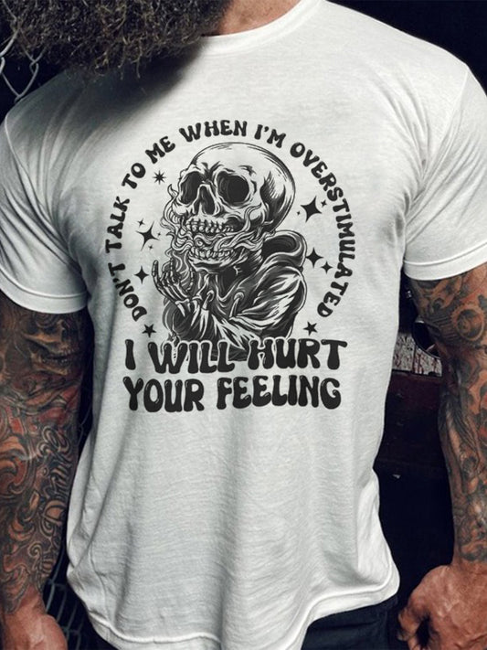 Skull Text Printed Round Neck Short Sleeve Men's T-shirt