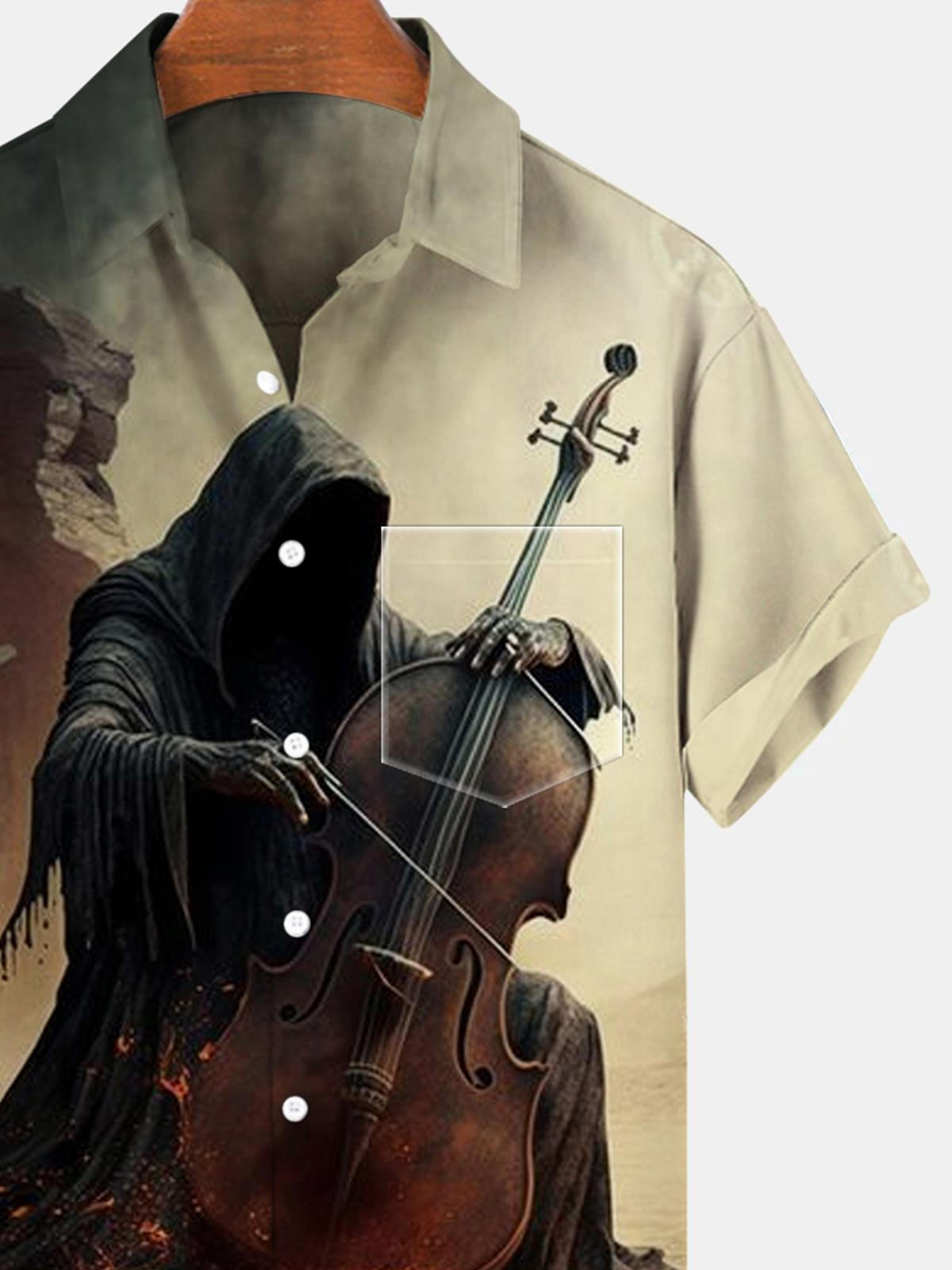 Violin Short Sleeve Men's Shirts With Pocket