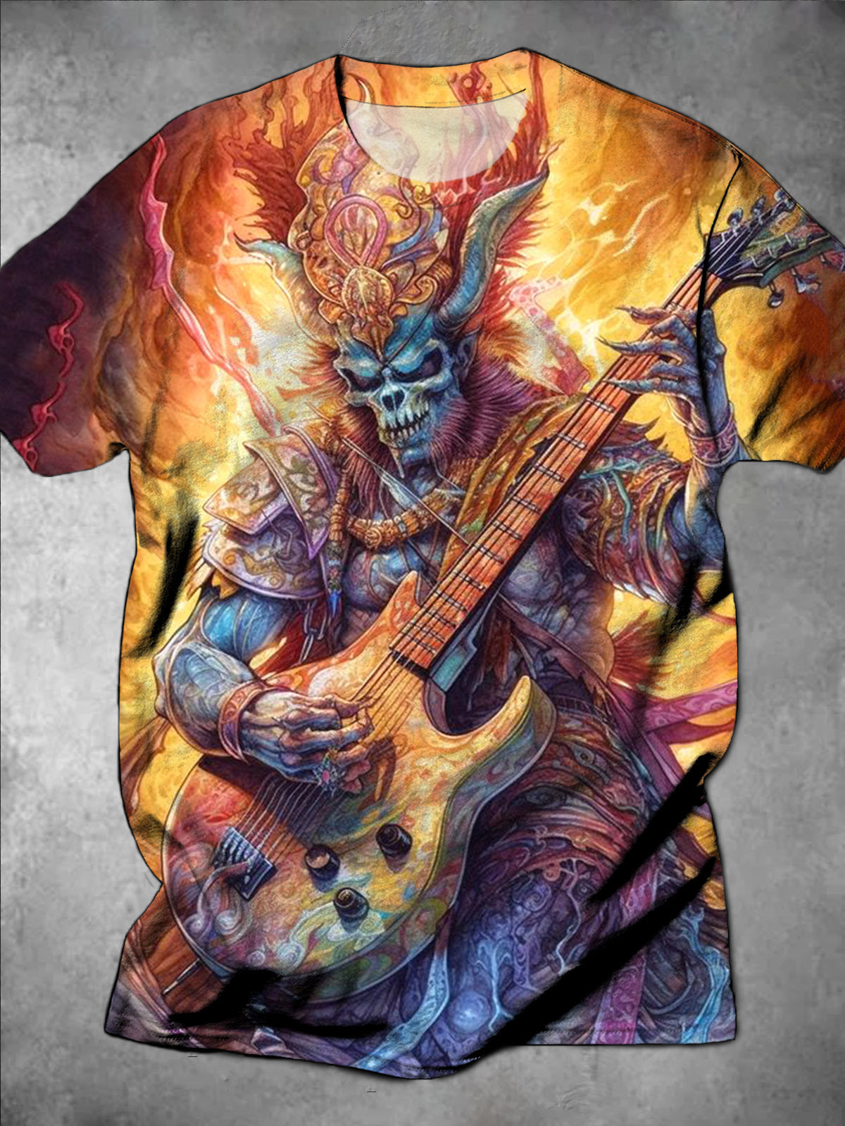 Skull Guitar Print Round Neck Short Sleeve Men's T-shirt
