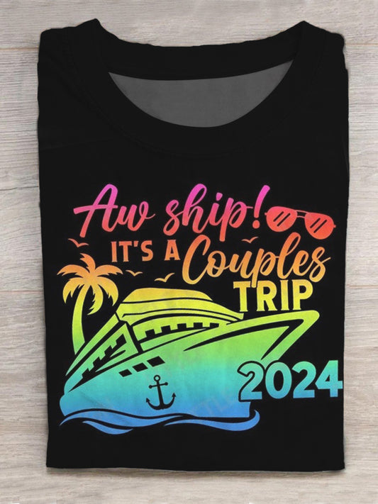Aw Ship It's A Couples Trip Vacation 2024 Round Neck Short Sleeve Men's T-shirt