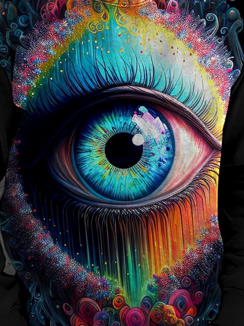 Psychedelic Eyes Print Round Neck Long Sleeve Men's Top