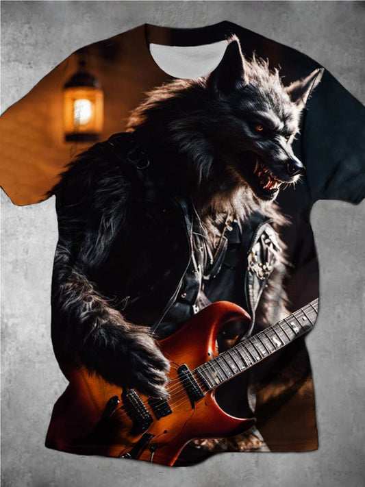 Wolf Guitarist Men's Short Sleeve Crew Neck T-Shirt