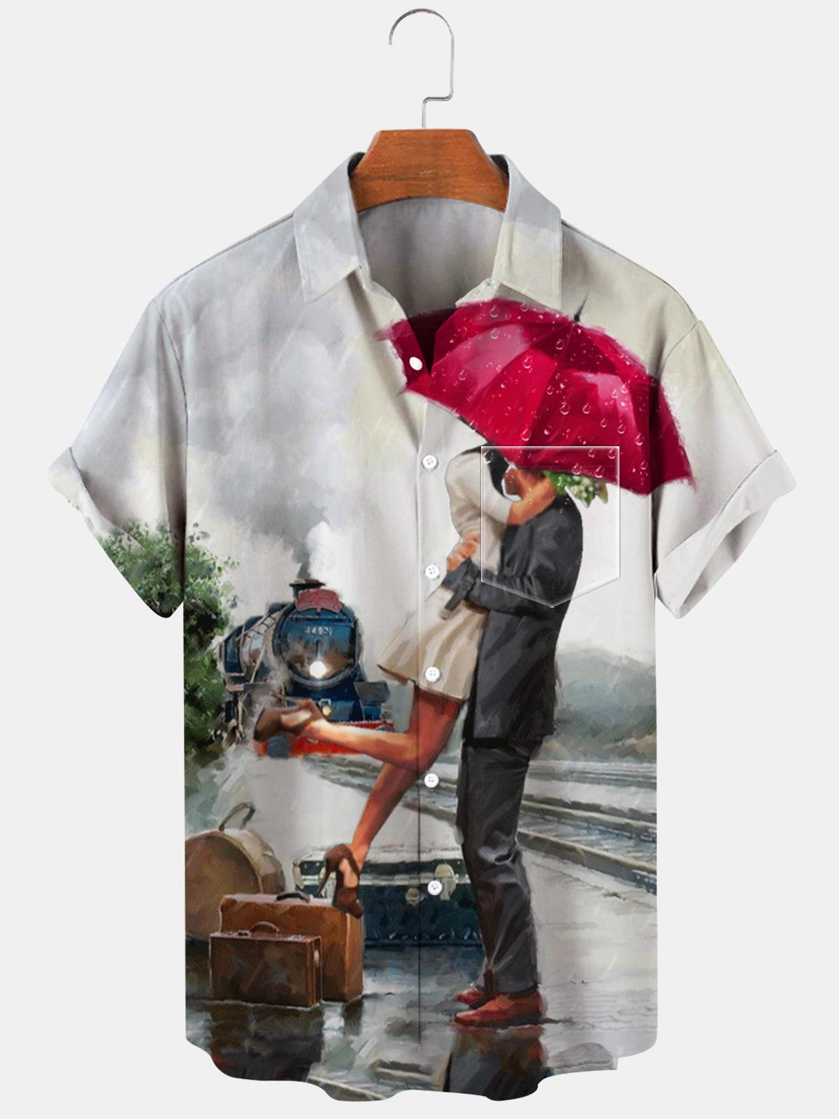 Travel Train Lover Short Sleeve Men's Shirts With Pocket