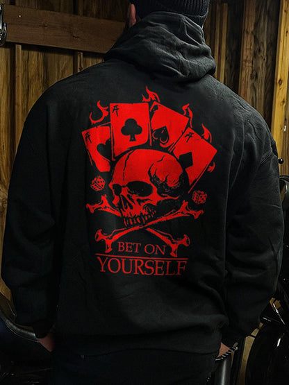 Bet On Yourself Printed Long Sleeve Hooded Pocket Men's Top