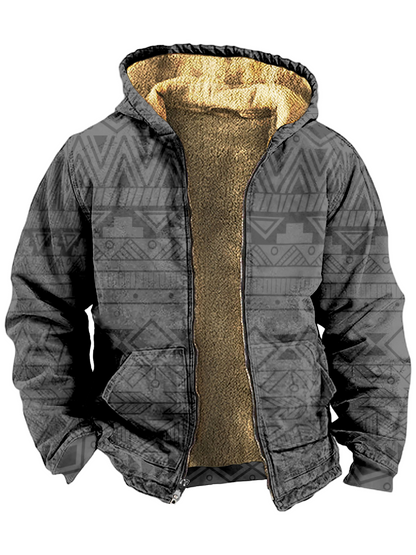 Ethnic Print Long Sleeve Hooded Zipper Men's Jacket