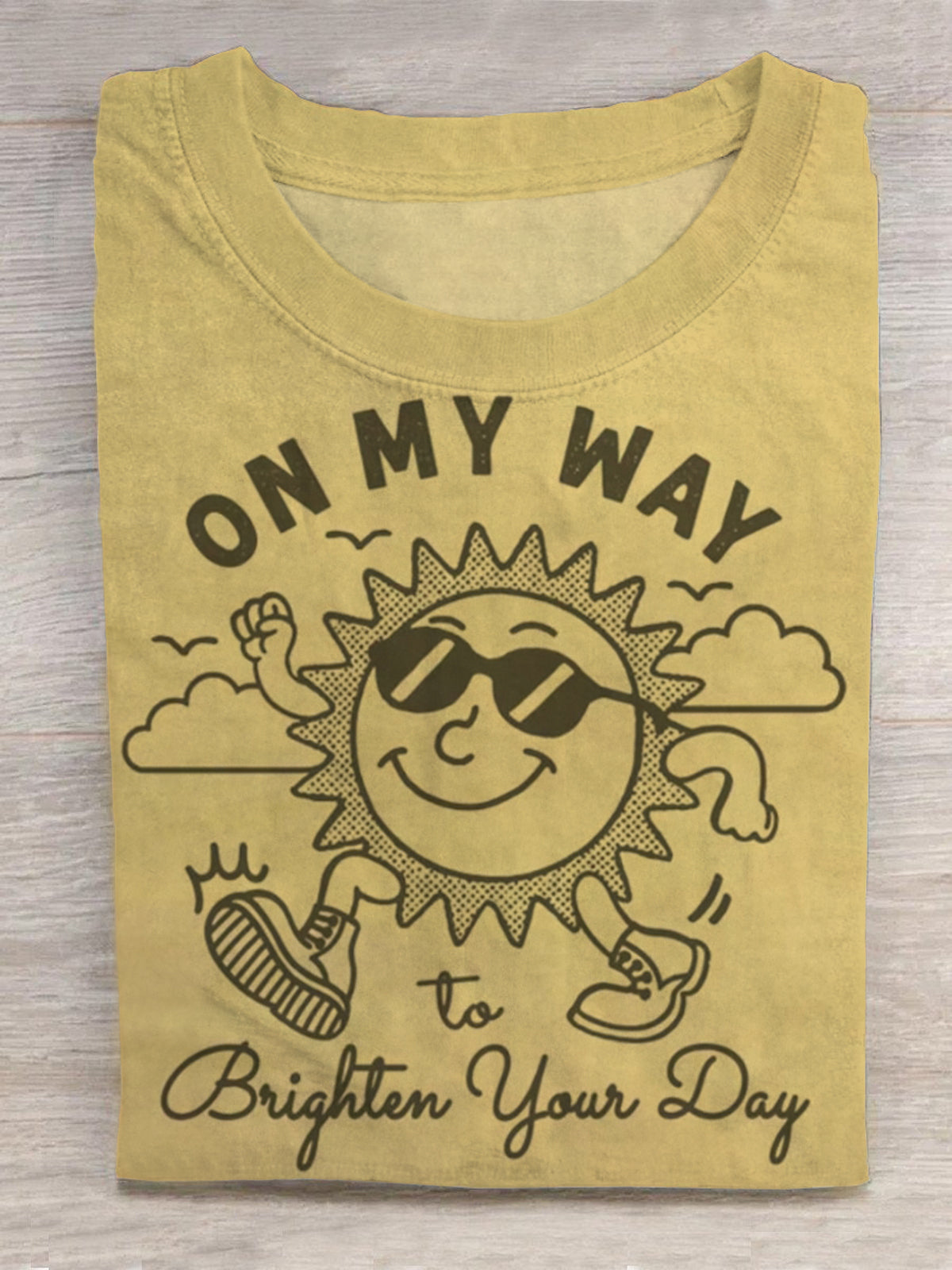 Retro Sunshine Print Round Neck Short Sleeve Men's T-shirt